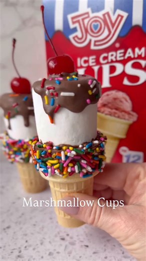These Marshmallow “Ice Cream” Cups are the ultimate no-bake sweet treat! Easy to whip up, perfect for parties, and a hit with kids and grown-ups. Bonus? No melty mess-just chocolatey, fluffy goodness in every bite. SAVE these for a no bake dessert. Ingredients: *12 Joy Jumbo Cups *12 large marshmallows *1 cup melted chocolate *½ cup sprinkles *12 maraschino cherries Instructions: 1. Dip the rim of each Joy Jumbo Cup into the melted chocolate, then coat with sprinkles. Let set for a few minutes. 