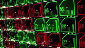 Vidéo Stock Futuristic computer interface background with cells. Animation. Lots of glowing cells and numbers in digital computer space. Futuristic display with high organization of information in cells