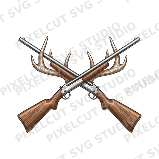 Hunting Rifle Antlers SVG & PNG – Realistic Hunter Emblem, Outdoor Clipart - Etsy