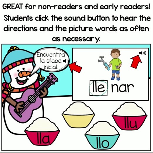 This Boom Deck has 15 paperless, NO PREP, drag and drop digital task cards WITH SOUND. This deck will allow your students to practice identifying the beginning syllable sounds with the letter ll (lla, lle, llo and llu). See more here: https://www.teacherspayteachers.com/Product/BOOM-Cards-Silabas-iniciales-lla-lle-lli-llo-llu-Distance-Learning-6460802 | Bilingual Classroom Resources