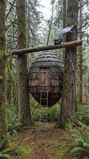 Building a Suspended Barrel Shelter Between Two Trees