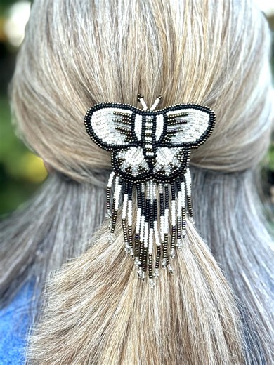 Beaded Barrette Pony Tail Cover: Butterfly Black, White, Silvery - Etsy