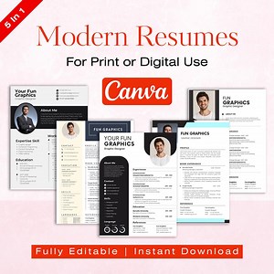 5 Modern Professional Resume Templates With Photo | Editable Canva CV Templates | Instant Download | Clean & ATS Friendly Resume Bundle | - Etsy