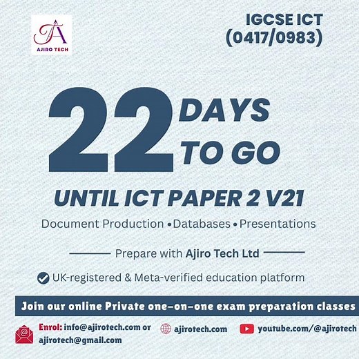 ⏳ 22 Days to IGCSE ICT (0417/0983) Paper 2 Practical Exam