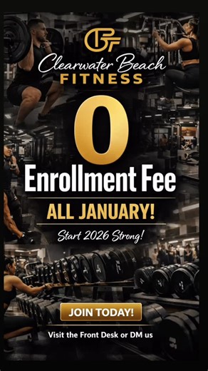 0 ENROLLMENT FEE — ALL JANUARY. If you’ve been waiting for the “right time,” this is it. Clearwater Beach Fitness is where you stop negotiating with your potential and start building momentum that actually lasts. Real equipment. Real atmosphere. Real results. January special: ✅ $0 Enrollment Fee (all month long) Walk in, sign up, and make the decision that changes your year. DM us “JANUARY” or stop by the front desk today. #ClearwaterBeachFitness #ClearwaterGym #FitnessMotivation #NewYearNewYou 