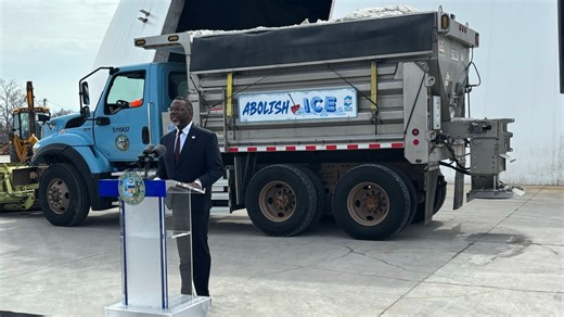 Mayor Johnson Unveils ‘Abolish ICE’ Snowplow, Winner of Annual Contest