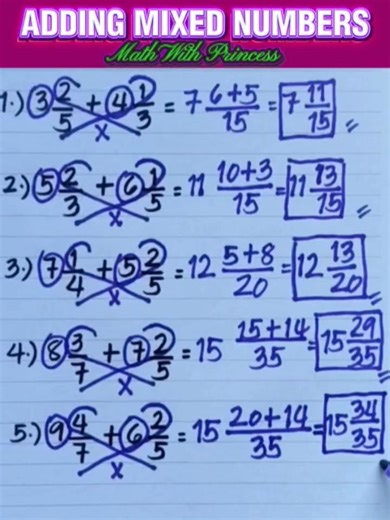 Adding Mixed Numbers #mathwithprincess #mathviralvideo #mathviral #math #mathstutorials #mathematics #learningisfun #mathisfun | Math with Princess
