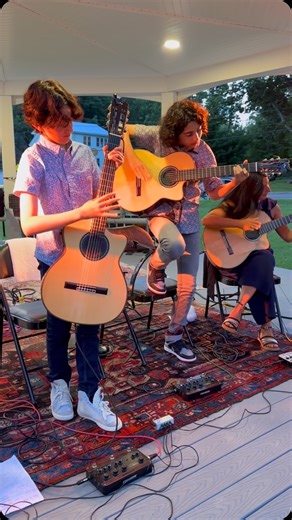 A wonderful evening performing in the town of Belgrade Lakes, Maine! #QuarantinedQuartet practice day 1,585! . . . . . #familyband #maine #belgradelakes #villiagegreen #spanishguitar #acousticguitar #flamencoguitar #cordobaguitars #guitar #instamood #instagood #reels #love | Quarantined Quartet