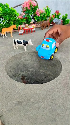 tgr&pushing pink yellow blue red car and cow in pit-75😍#jcbtoy​ #jcb​ #jcbjcb​ #jcbvideo​ #viral​🕳️🚒