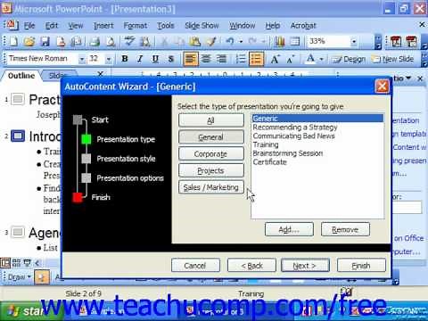 PowerPoint 2003 Tutorial The AutoContent Wizard Microsoft Training Lesson 2.3