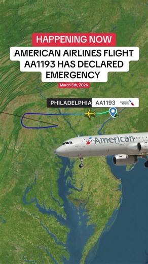 American Airlines Flight AA1193 Flight Has Declared Emergency. Original Route: Philadelphia to Salt Lake City. The plane is currently diverting back to Philadelphia. Reason for Emergency is unknown at this time.