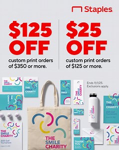 Perfect prints? Two ways to save? Boom, your brand looks good. From nonprofits to small businesses of all kinds, Staples can help you hit your goals. | Staples