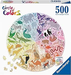 Ravensburger Circle of Colors: Animals 500 Piece Round Jigsaw Puzzle | Uniquely Crafted Pieces | Softclick Technology | Engaging Artwork | Certified by The Forest Stewardship Council