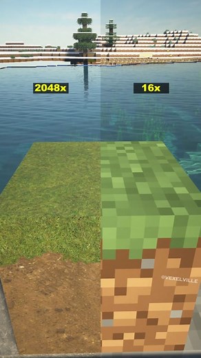 VexelVille - Minecraft Shaders on Instagram: "2048x or 16x, which looks better to you? Minecraft Stratum 2048x resource pack by @continuumgraphics vs default 16x textures. Both sides are using SEUS PTGI E12 shaders. - #texturepack #minecraft #minecraftpc #minecraftshaders #seusptgi #resourcepack #minecraftrealistic"