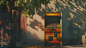 Vintage Arcade Machine in Urban Sunset with Ai generated.