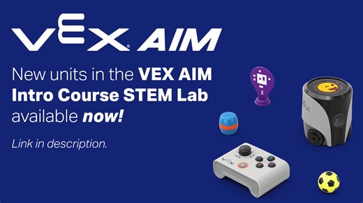 1.8K views · 17 reactions | Take your students' learning even further with fresh units for the VEX AIM Intro Course STEM Lab! 烙⚽ They'll learn to drive and code the VEX AIM robot as they complete a variety of hands-on coding challenges. Navigate around obstacles, kick objects, and use the AI Vision Sensor to detect and deliver cargo!  Get started here: https://buff.ly/pEN7JMn | VEX Robotics | Facebook