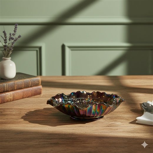 Vintage Fenton Carnival Glass Dish Iridescent Ruffled Pansy Trinket Dish - Etsy