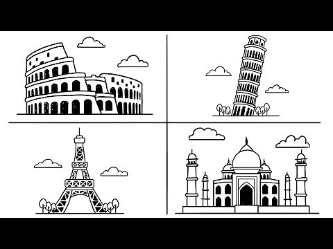 How to Draw Famous landmark part-1 | Eiffel tower, The Leaning Tower of Pisa, taj mahal, Colosseum