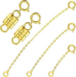 14K Gold Plated 925 Sterling Silver Necklace Extender and Magnetic Clasps for Necklaces,Bracelet Extender Jewelry Extension with Magnetic Necklace Clasps and Closures