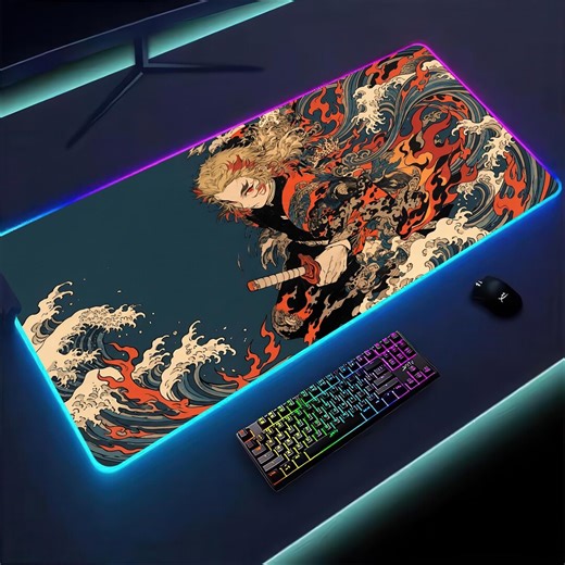 RGB Anime Mouse Pad, Vintage Japanese Wave Desk Mat, XXL LED Demon Slayer Inspired Desk Mat, Aesthetic Cartoon Desk Pad - Etsy