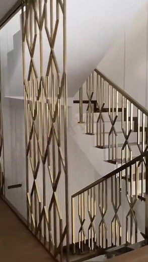 Luxury Gold Finish Stair Railing Design | Modern Interior Railing