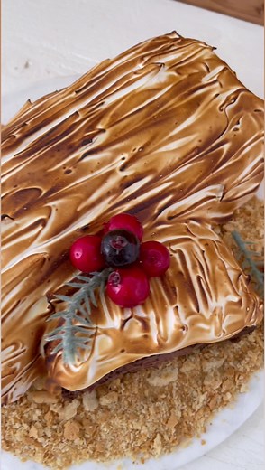 S’mores Chocolate Yule Log with Toasted Marshmallow Frosting. Full recipe available | The Salty Cooker | Facebook