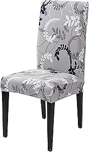 Stretchy Parson Chair Slipcovers for Dining Room Chair seat Covers Chair Protectors for Party Pet Protection Universal Fit Soft Polyester (Set of 6, Leaves Grey)