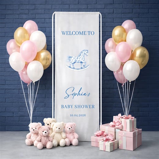 Rocking Horse Baby Shower Banner, Personalized Baby Shower Welcome Sign, Custom Baby Shower Party Decor - Etsy