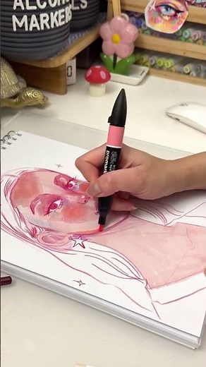My technique for alcohol marker portraits #acrylicmarkers #arrtxacrylicmarkers #portraitdrawing