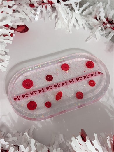 Valentine Button Resin Tray, Heart Decor Oval Trinket Dish, Pink & Red Handmade Catchall, Cute Love Gift - Etsy