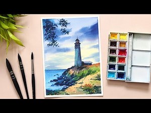 How to Paint Lighthouse Landscape: A Watercolor Painting for Beginners and Intermediate