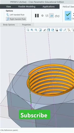 nut design in creo parametric ll how to make nut in creo ll hindi language