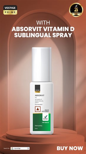 Pollution reduces the sunlight your body needs for Vitamin D. Vestige Prime Absorvit Vitamin D Sublingual Spray helps maintain daily levels to support overall well-being. Buy now #vestigeproducts #absorvit #vitamindsublingualspray #wishyouwellth | Vestige Marketing Pvt.Ltd