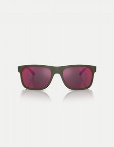 Arnette Khim square sunglasses with orange mirrored lens in military | ASOS