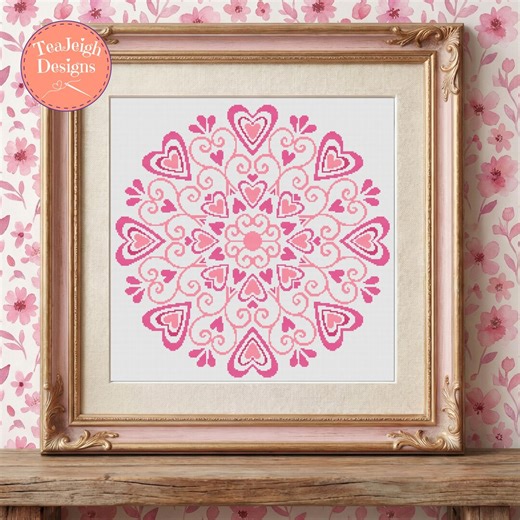 Pink Hearts Mandala Cross Stitch Pattern - Printable & Pattern Keeper PDF Files - Etsy