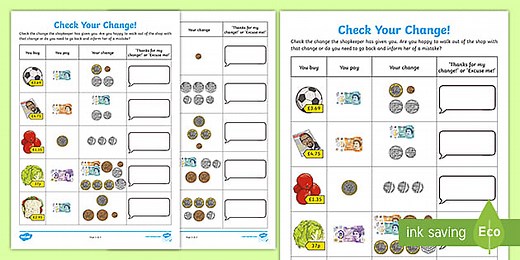 Check Your Change Worksheet