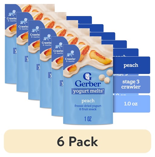 (6 pack) Gerber Stage 3 Baby Food Snacks, Peach Yogurt Melts, 1 oz Bag
