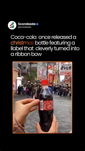 Score Bada | Digital Marketing on Instagram: "In 2016, Coca-Cola launched an innovative, special-edition Christmas bottle in Japan featuring a dual-layer label that transformed into a ribbon bow with a simple pull of a tab. This clever packaging instantly made the bottle gift-ready, contributing to its massive success and establishing it as a seasonal tradition. #MarketingMind #Creativity #CocaCola"