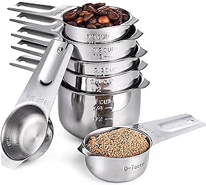 Measuring Cups: U-Taste 18/8 Stainless Steel Measuring Cups Set of 7-Piece: 1/8 Cup, 1/4 Cup, 1/3 Cup, 1/2 Cup, 2/3 Cup, 3/4 Cup, 1 Cup Dry and Liquid Ingredients