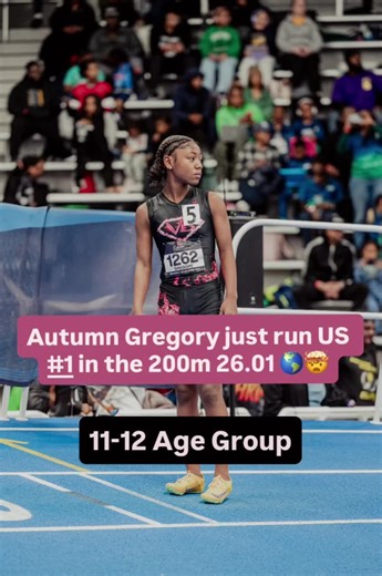 Autumn Gregory 🍂 200M – VA Showcase Indoor 11/12 Girls | 6th Grader 🥇 #1 in the U.S. 🥇 #1 in Virginia ⏱ 26.01 Hard work. Speed. Focus. The future is blazing fast! 🔥🏃🏽‍♀️ #rabbitflics #rayquansmith #200m
