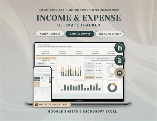 Income & Expense Tracker Excel Personal Finance Monthly Budget Google Sheets Weekly Budget Debt Payoff Bill Calendar Paycheck Budget Planner - Etsy