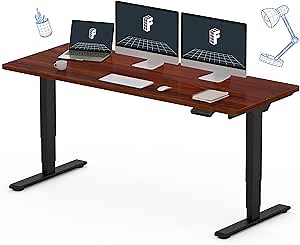 FLEXISPOT E6 3-Stage Dual Motor 60 x 24 Electric Standing Desk Sit Stand Up Desk, Holds 220 lbs, Adjustable Height w/Memory Presets, One-Piece Mahogany Desktop & Black Frame, Ships in 2 Boxes