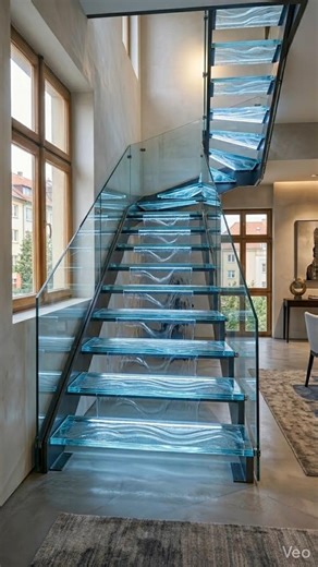 These Stairs Look Like Flowing Water 💧 #floortransformation #epoxyflooring #home #interiordesign
