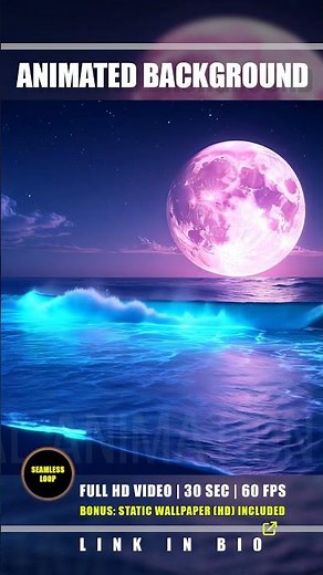 Animated Background - Moonlight Tropical Beach with Neon Blue Waves Live Wallpaper Stream Loop