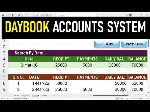 Complete Day Book in Excel 🤯 | Receipt, Payment & Daily Balance