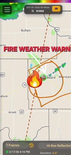 The National Weather Service in Norman has issued a Fire Warning at the request of Oklahoma Forestry Services for western Woodward County. * AT 409 PM CST, a dangerous wildfire was located 2 miles west- southwest of Woodward, moving rapidly east-northeast at 3 to 5 mph. * Areas impacted... Woodward and Tangier. * Additional Information...Smoke and fire will present a threat to life and property along Oklahoma Highway 15. PRECAUTIONARY/PREPAREDNESS ACTIONS... Be prepared to evacuate quickly if re