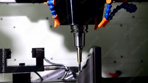 Close up automatic coordinate measurement machine (CMM) for inspection high precision part during working