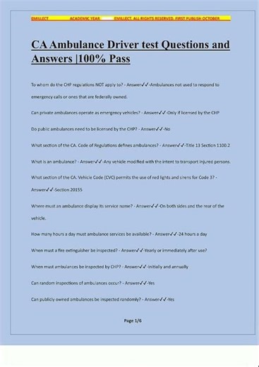 Latest CA Ambulance Driver test Questions and Answers 100 Pass57 video