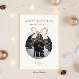 Family Christmas Card | Custom Photo Holiday Card | Timeless Classy Christmas Greeting | Ornament Frame | Personalized Xmas Card - Etsy