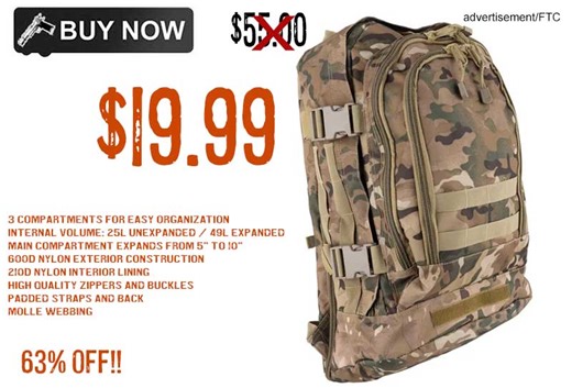 Primary Arms 3-Day Expandable Backpack Multicam $19.99 63% OFF
